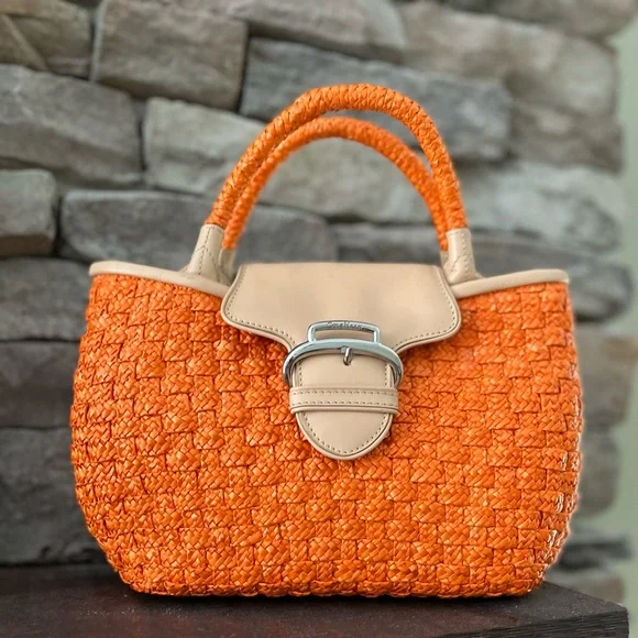 Cole Haan Straw Handbag with Leather Trim - Picture 1 of 6